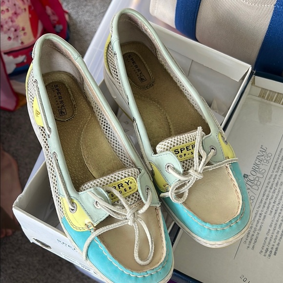 Sperry Pastel Boat Shoes with Blue and Yellow - Picture 2 of 5